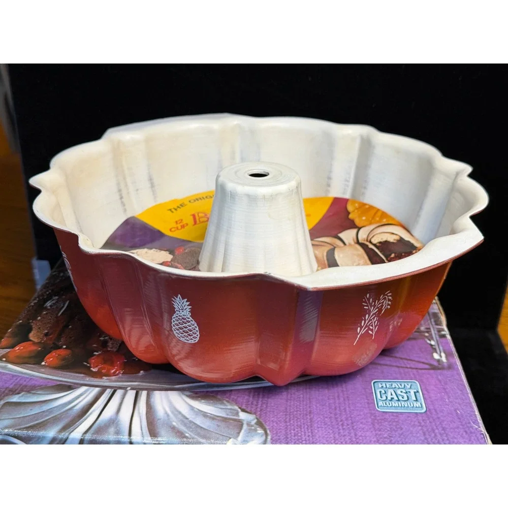 Nordic Ware Best Bundt Fluted Tube Pan-12 Cup, Poppy Orange, Cast Aluminum w/BOX